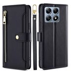 Per Xiaomi 14T Pro 5G Custodia per telefono in pelle con cerniera a tracolla con texture di pecora (nero)