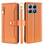 Per Xiaomi 14T Pro 5G Custodia per telefono in pelle con cerniera a tracolla con texture di pecora (arancione)