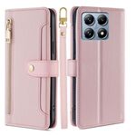 Per Xiaomi 14T Pro 5G Custodia per telefono in pelle con cerniera a tracolla con texture di pecora (rosa)