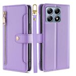 Per Xiaomi 14T Pro 5G Sheep Texture Portafoglio a tracolla con cerniera in pelle Custodia per telefono (viola)