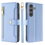 Per Samsung Galaxy S25 5G Custodia per telefono in pelle con cerniera a tracolla e texture di pecora (blu)