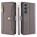 Per Samsung Galaxy S25 5G Custodia per telefono in pelle con cerniera a tracolla con texture di pecora (grigio)