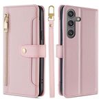 Per Samsung Galaxy S25 5G Custodia per telefono in pelle con cerniera a tracolla con texture di pecora (rosa)