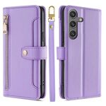 Per Samsung Galaxy S25 5G Custodia per telefono in pelle con cerniera a tracolla con texture di pecora (viola)