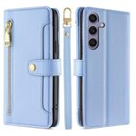 Per Samsung Galaxy S25+ 5G Custodia per telefono in pelle con cerniera a tracolla e texture di pecora (blu)