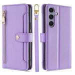 Per Samsung Galaxy S25+ 5G Custodia per telefono in pelle con cerniera a tracolla con texture di pecora (viola)