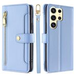 Per Samsung Galaxy S25 Ultra 5G Custodia per telefono in pelle con cerniera a tracolla e texture di pecora (blu)