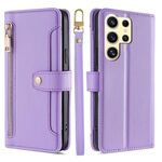 Per Samsung Galaxy S25 Ultra 5G Custodia per telefono in pelle con cerniera a tracolla con texture di pecora (viola)