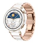 Per Huawei Watch GT 5 41mm / GT 5 Pro 42mm Cinturino in metallo bianco con fibbia a farfalla in ceramica (bianco + oro rosa)