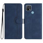 Per OPPO A15 / A15s Custodia per cellulare in pelle con motivo a cuore (blu reale)