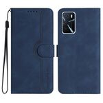 Per OPPO A16 4G/A55 5G/A53s 5G Custodia per telefono in pelle con motivo a cuore (blu reale)