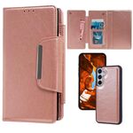 Per Samsung Galaxy S25+ 5G Custodia multifunzionale in pelle con portafoglio per 7 carte (oro rosa)