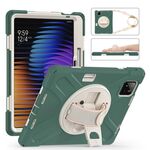 Per Xiaomi Pad 7 / 7 Pro Custodia per tablet ibrida in silicone per PC con supporto girevole con tracolla (Emreald Green)