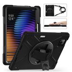 Per Xiaomi Pad 7 / 7 Pro Custodia per tablet ibrida in silicone per PC con supporto girevole con tracolla (nero)