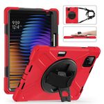 Per Xiaomi Pad 7 / 7 Pro Custodia per tablet ibrida in silicone con supporto girevole per PC con tracolla (rosso)
