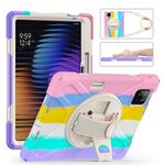 Per Xiaomi Pad 7 / 7 Pro Custodia per tablet ibrida in silicone con supporto girevole per PC con tracolla (rosa colorato)