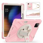 Per Xiaomi Pad 7 / 7 Pro Custodia per tablet ibrida in silicone con supporto girevole per PC con tracolla (ciliegio rosa)