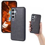 Per Samsung Galaxy S25+ 5G Custodia per telefono con retro in pelle di mucca (grigio)