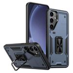 Per Samsung Galaxy S25 5G Custodia per telefono con supporto ad anello in TPU ibrido per PC (blu navy)