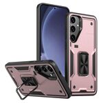 Per Samsung Galaxy S25 5G Custodia per telefono con supporto ad anello in TPU ibrido per PC (oro rosa)