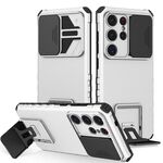 Per Samsung Galaxy S25 Ultra 5G Custodia per telefono con supporto stereoscopico scorrevole Camshield (bianco)