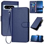 Per Google Pixel 8 Pro YX0070 Custodia in pelle con fibbia in fibra di carbonio e cordino (blu reale)