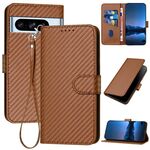 Per Google Pixel 8 Pro YX0070 Custodia in pelle con fibbia in fibra di carbonio e cordino (caffè)