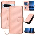 Per Google Pixel 8 Pro YX0070 Custodia per telefono in pelle con fibbia in fibra di carbonio con cordino (rosa)