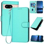 Per Google Pixel 8 YX0070 Custodia in pelle con fibbia in fibra di carbonio e cordino (azzurro chiaro)