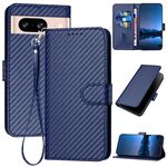 Per Google Pixel 8 YX0070 Custodia in pelle con fibbia in fibra di carbonio e cordino (blu reale)
