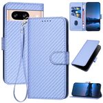 Per Google Pixel 8 YX0070 Custodia in pelle con fibbia in fibra di carbonio e cordino (viola chiaro)