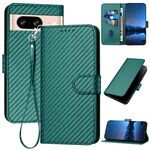 Per Google Pixel 8 YX0070 Custodia in pelle con fibbia in fibra di carbonio e cordino (verde scuro)