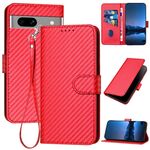 Per Google Pixel 7a YX0070 Custodia in pelle con fibbia in fibra di carbonio e cordino (rosso)