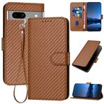 Per Google Pixel 7a YX0070 Custodia in pelle con fibbia in fibra di carbonio e cordino (caffè)