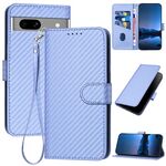 Per Google Pixel 7a YX0070 Custodia in pelle con fibbia in fibra di carbonio e cordino (viola chiaro)