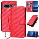 Per Google Pixel 7 Pro YX0070 Custodia in pelle con fibbia in fibra di carbonio e cordino (rosso)