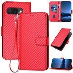 Per Google Pixel 9a YX0070 Custodia in pelle con fibbia in fibra di carbonio e cordino (rosso)