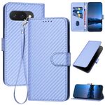 Per Google Pixel 9a YX0070 Custodia in pelle con fibbia in fibra di carbonio e cordino (viola chiaro)
