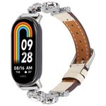 Per Xiaomi Smart Band 9/8 Cinturino in pelle con diamanti in metallo (argento bianco crema)