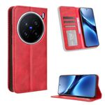 Per vivo X200 Pro 5G Custodia per telefono in pelle con fibbia magnetica e texture retrò (rosso)