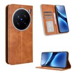 Per vivo X200 Pro 5G Custodia per telefono in pelle con fibbia magnetica e texture retrò (marrone)