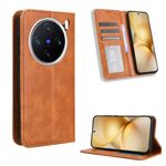 Per vivo X200 Pro mini 5G Custodia per telefono in pelle con fibbia magnetica e texture retrò (marrone)