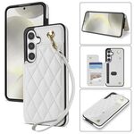 Per Samsung Galaxy S24 FE 5G Rhombic Dual Buckle Card Slots Custodia per telefono con cordino (bianco)
