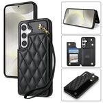 Per Samsung Galaxy S24 FE 5G Rhombic Dual Buckle Card Slots Custodia per telefono con cordino (nero)