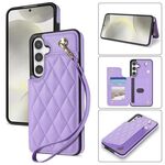 Per Samsung Galaxy S24 FE 5G Rhombic Dual Buckle Card Slots Custodia per telefono con cordino (viola)
