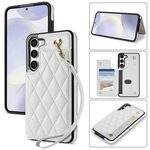 Per Samsung Galaxy S23+ 5G Rhombic Dual Buckle Card Slots Custodia per telefono con cordino (bianco)