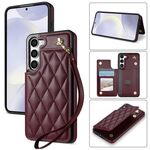 Per Samsung Galaxy S23+ 5G Rhombic Dual Buckle Card Slots Custodia per telefono con cordino (rosso vino)