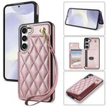 Per Samsung Galaxy S23+ 5G Rhombic Dual Buckle Card Slots Custodia per telefono con cordino (oro rosa)