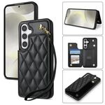 Per Samsung Galaxy S23 FE 5G Rhombic Dual Buckle Card Slots Custodia per telefono con cordino (nero)