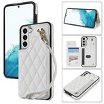 Per Samsung Galaxy S22+ 5G Rhombic Dual Buckle Card Slots Custodia per telefono con cordino (bianco)